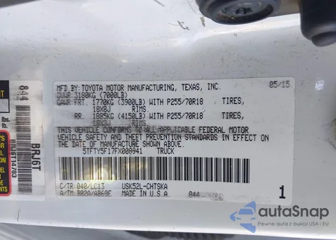 2015 Toyota Tundra Sr 5.7L V8 from USA, damaged, VIN 5TFTY5F17FX008941